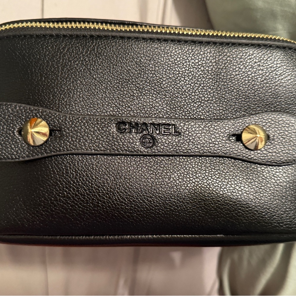 CC Cosmetic Case Black Leather Pouch with Gold Zipper - Picture 2 of 5
